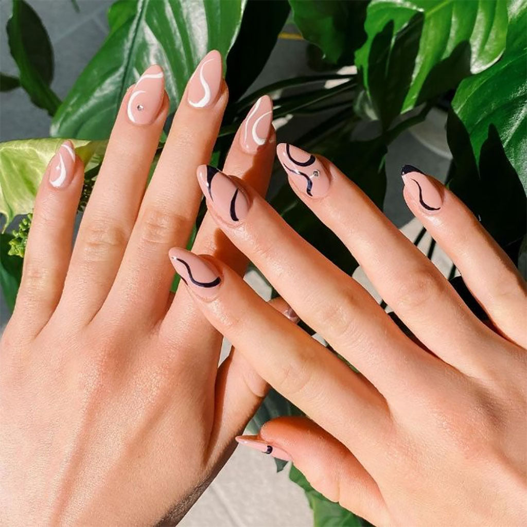 black oval nails designs