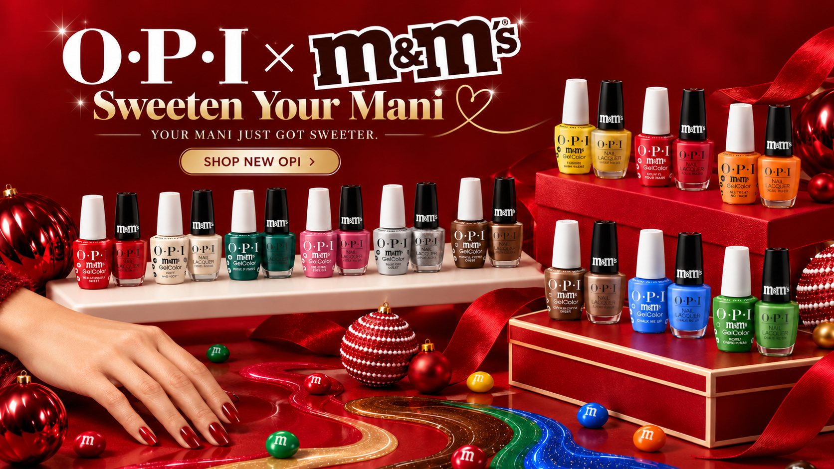 OPI x M&M's Sweeten Your Mani Holiday 2026 Swatches: 12 Shades