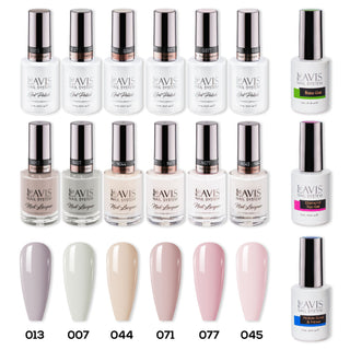 LAVIS Gel & Matching Lacquer Starter Set 2: 013, 007, 044, 071, 077, 045, Base,Top & Bond Primer by LAVIS NAILS sold by DTK Nail Supply
