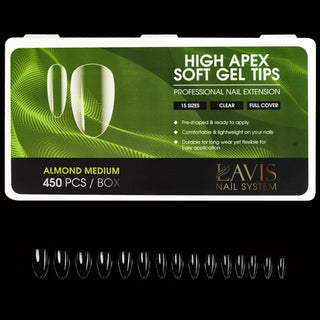 LAVIS Almond Medium - 15 Sizes Clear - High Apex Soft Gel Tips