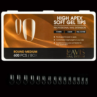 LAVIS Round Medium - 10 Sizes Clear - High Apex Soft Gel Tips