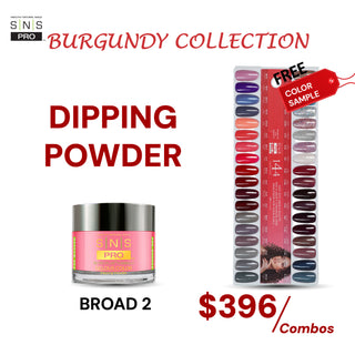 SNS Pro Dipping Powder - Set 36 Colors - Board 2 Burgundy (037 - 072)