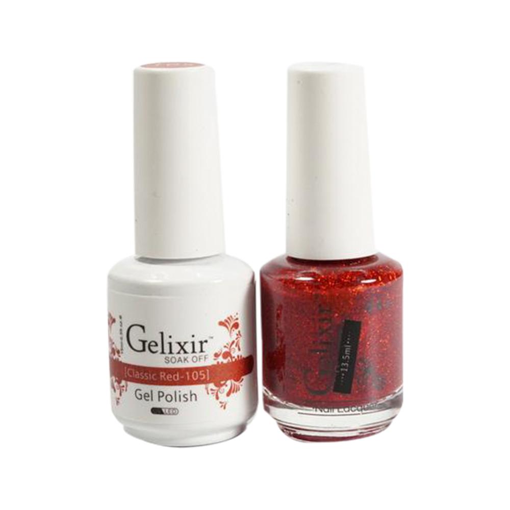  Gelixir Gel Nail Polish Duo - 105 Glitter Red Colors - Classic Red by Gelixir sold by DTK Nail Supply