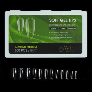 LAVIS Almond Medium - 12 Sizes Clear - Soft Gel Tips