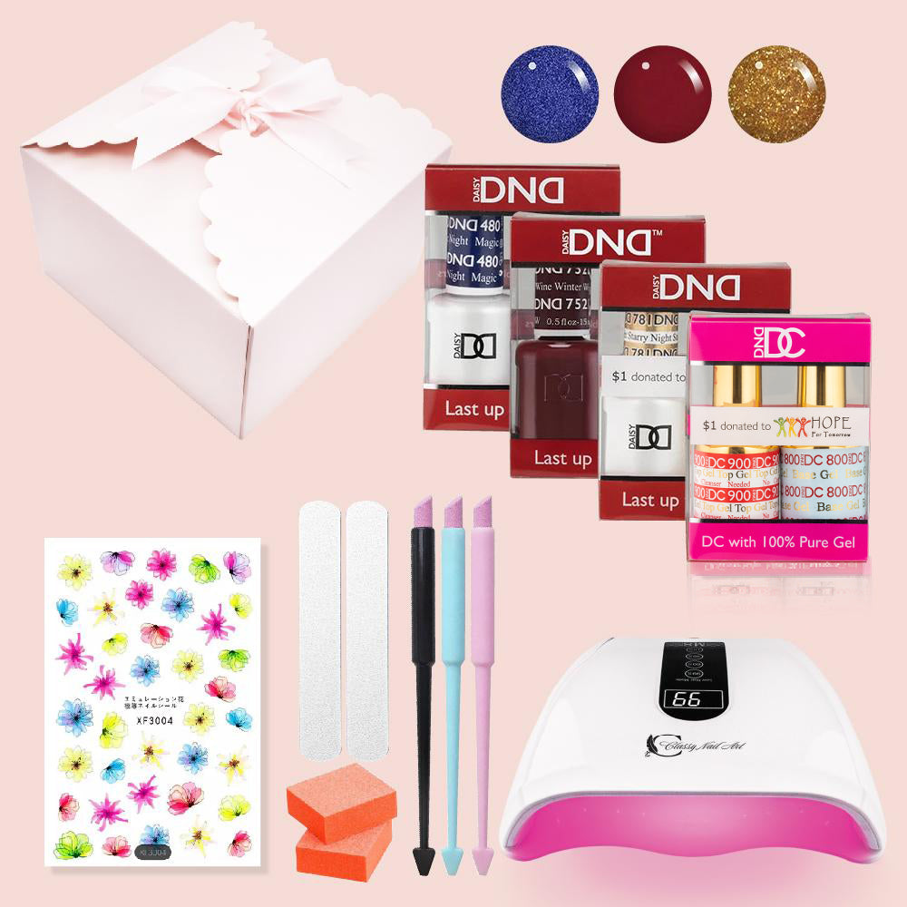 DND Special Bundle 1: 480, 752, 781, BT800-900 + 1 CNA Plasma Lamp + 1 Spring Nail Sticker - random + 2 mini files + 2 buffers + 3 Pusher Cuticle Stick Pen