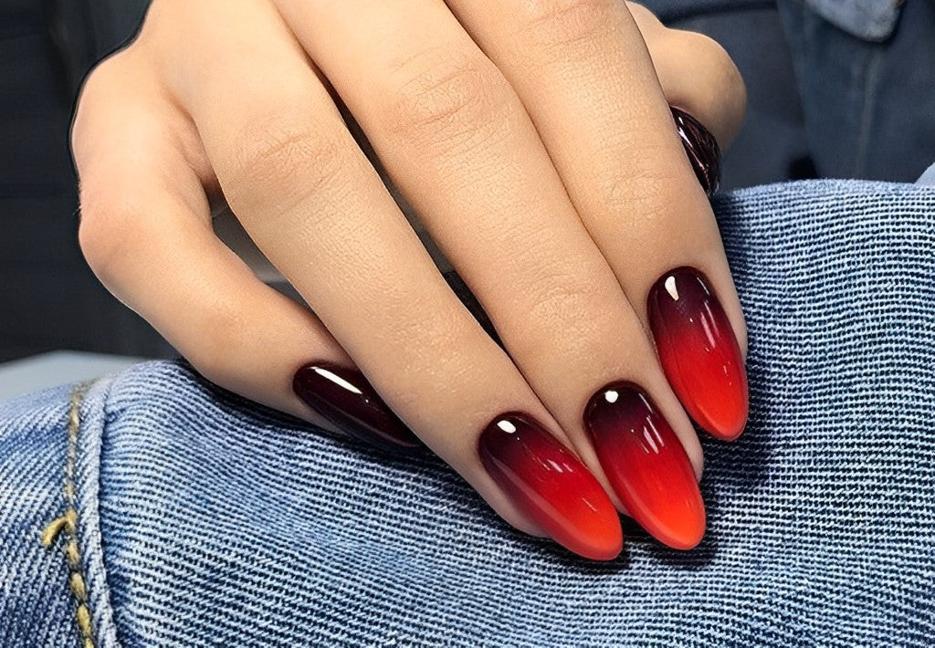 Uranian Coffin Press on Nails Long Black Fake Nails with Designs Ombre  Glossy False Nails Full Cover French Tip Nails Halloween Acrylic Nails for  Women and Girls (24pcs) Red-Ombre