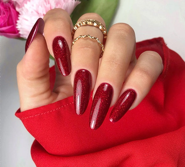 Red holiday nails DIY acrylic glitter nails - YouTube
