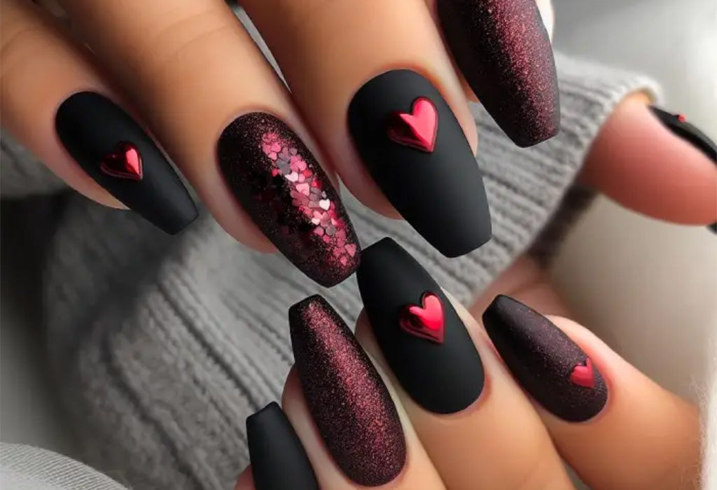 Tempting Red and Black Heart Nail Design Ideas