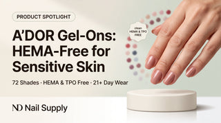 A'DOR Gel-Ons HEMA-free gel polish for sensitive skin — 72 shades, HEMA & TPO free, 21+ day wear, ND Nail Supply