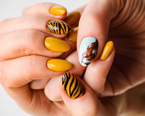 40 Pretty Summer Nails To Wear Right Now : Mustard Yellow Nails with  Flowers 1 - Fab Mood | Wedding Colours, Wedding Themes, Wedding colour  palettes