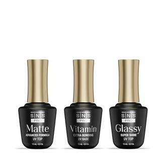 SNS Matte UV Gel Top Coat, Glassy Super Shine UV Gel Top Coat, Vitamin Extra Bonding UV Gel Base Coat 15ml