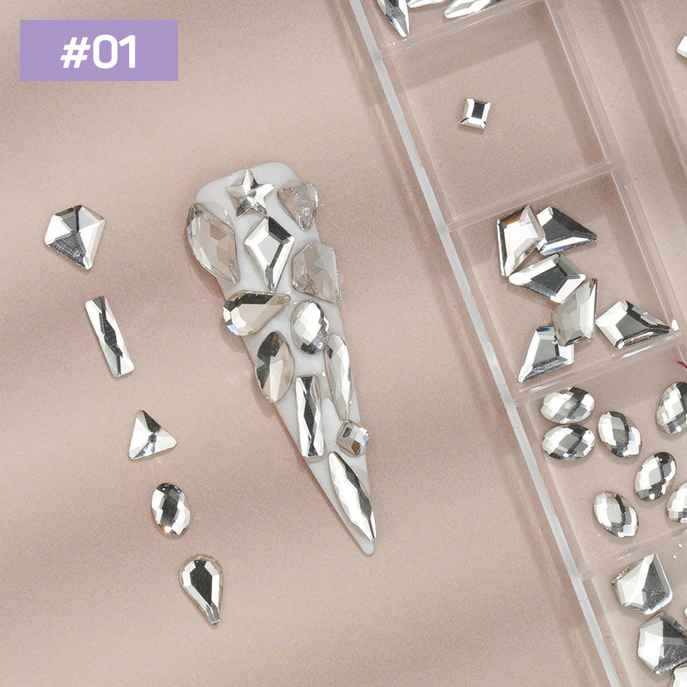 12 Grids Flat Diamonds Rhinestones #01 White