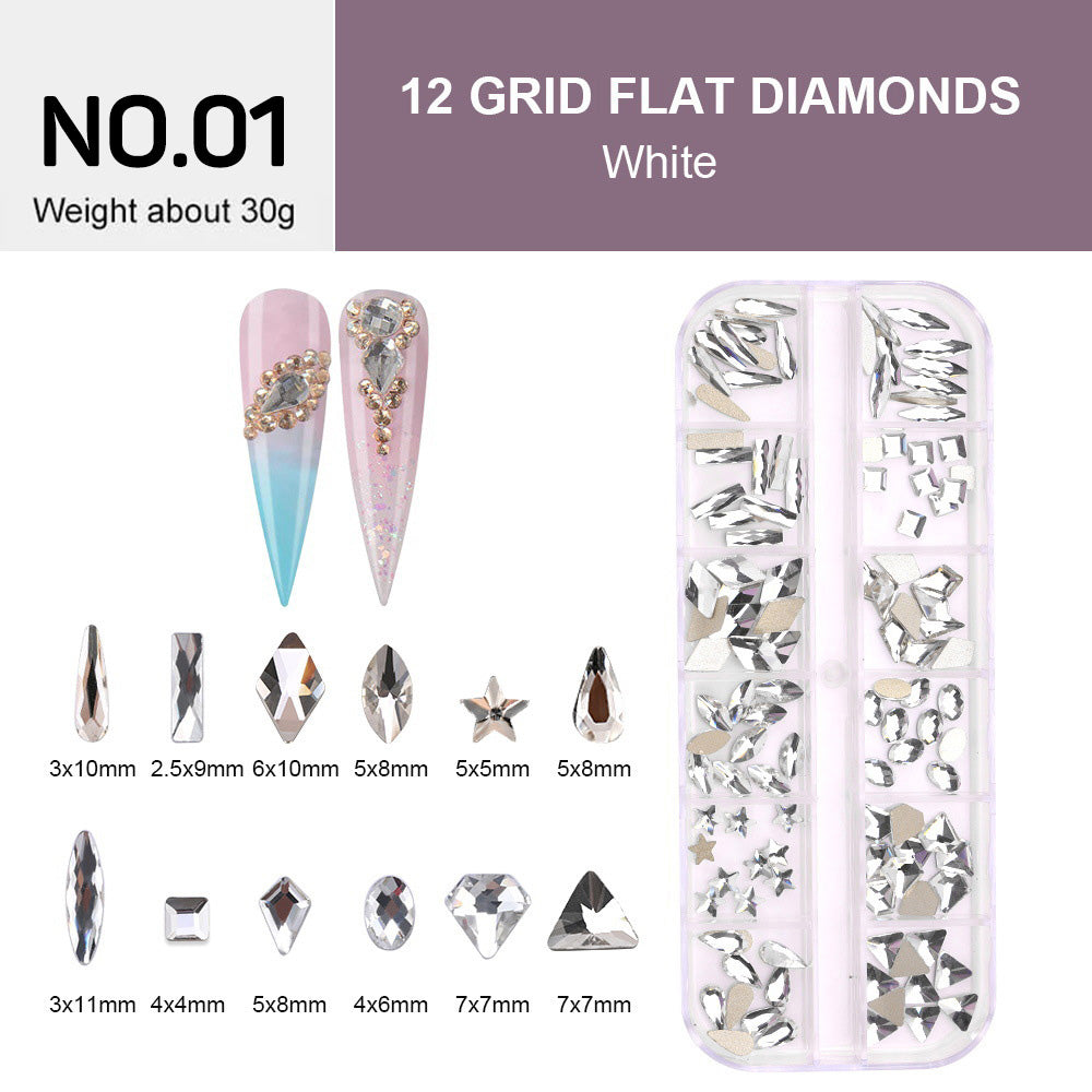 12 Grids Flat Diamonds Rhinestones #01 White