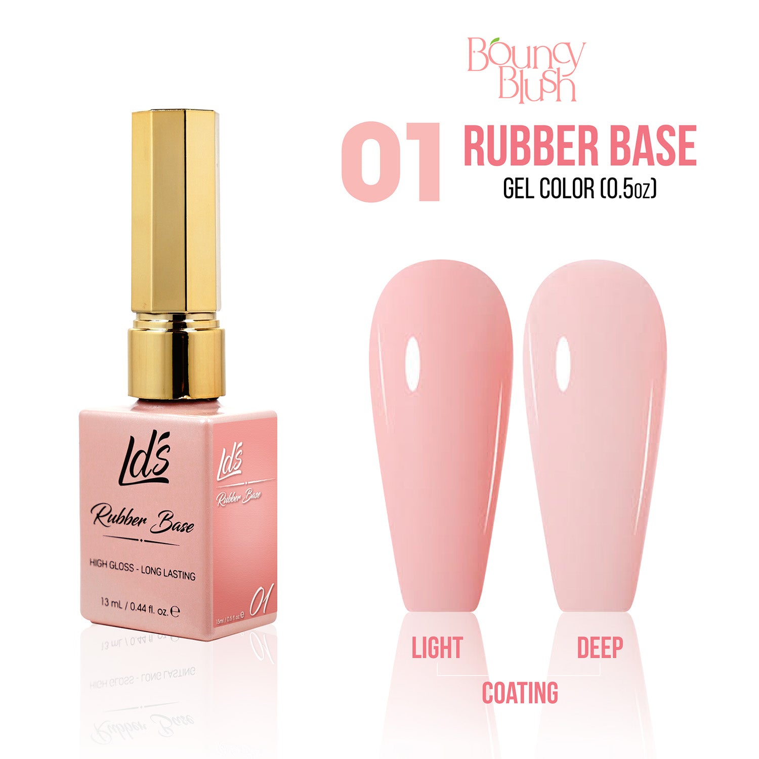 LDS Rubber Base Gel - RB-01 - GEL POLISH 0.5 OZ - Bouncy Blush Collection