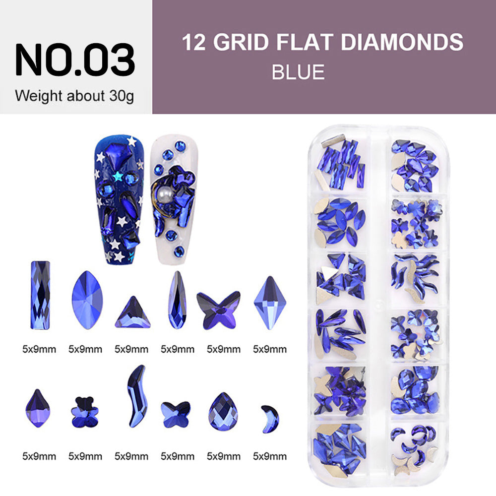 12 Grids Flat Diamonds Rhinestones #03 Blue