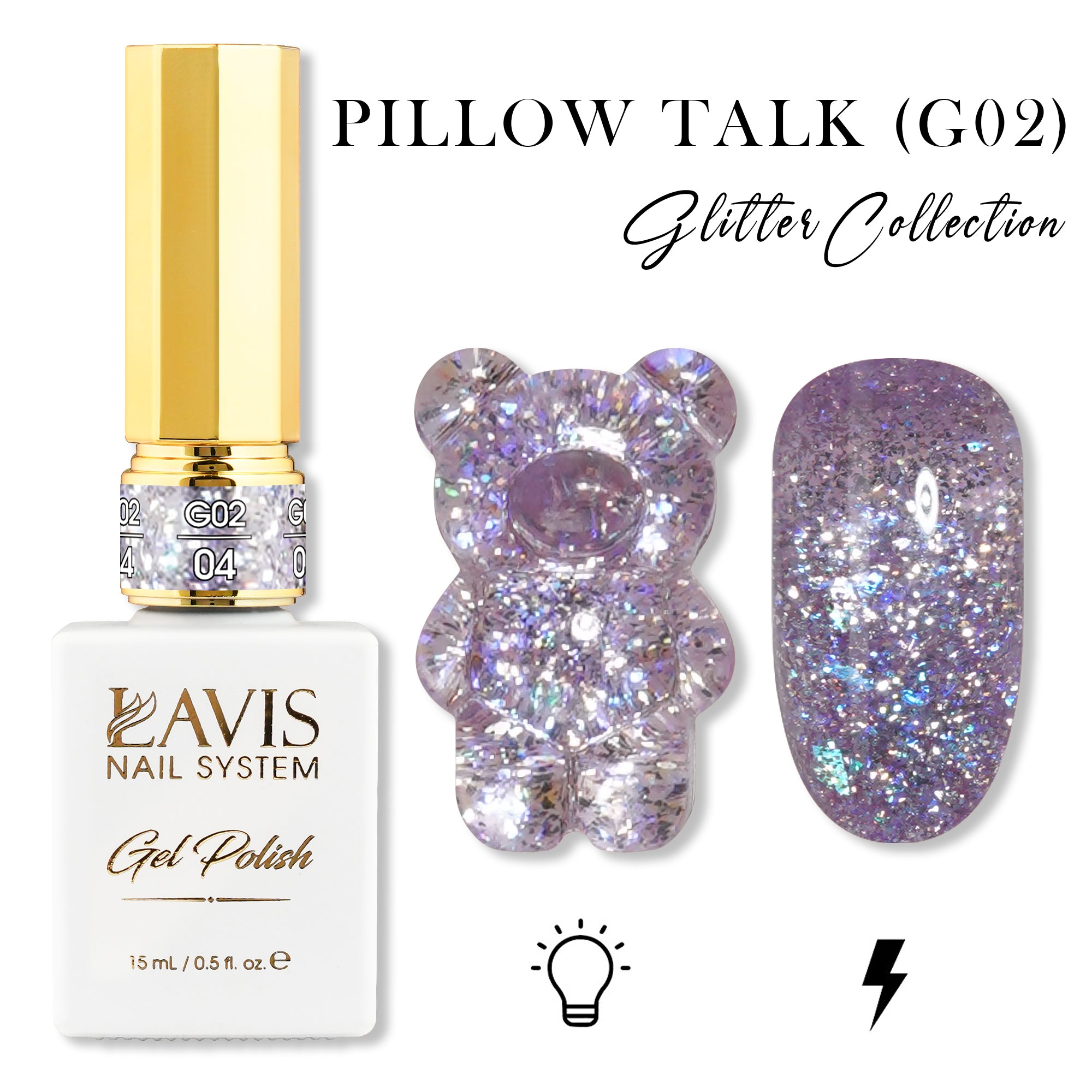 LAVIS Glitter G02 - 04 - Gel Polish 0.5 oz - Pillow Talk Collection