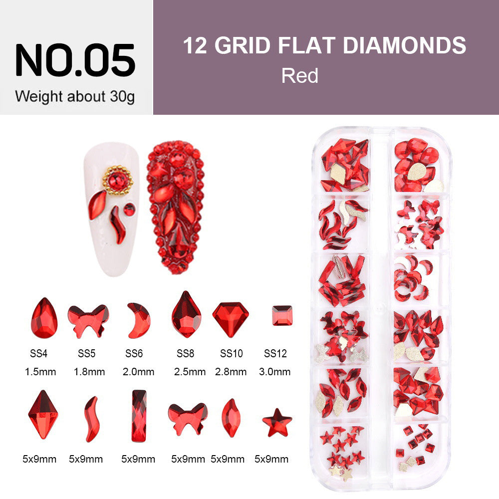 12 Grids Flat Diamonds Rhinestones #05 Red