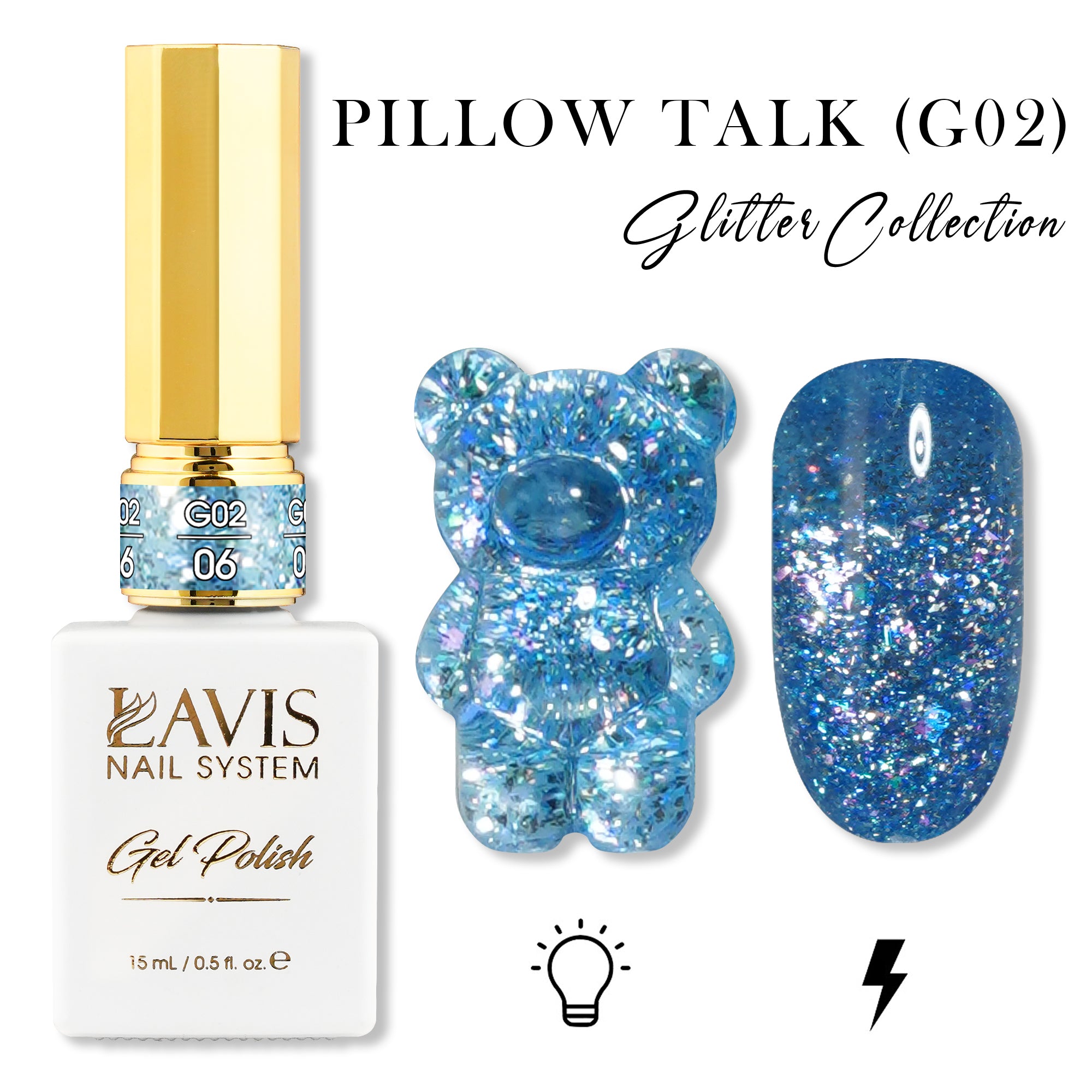 LAVIS Glitter G02 - 06 - Gel Polish 0.5 oz - Pillow Talk Collection