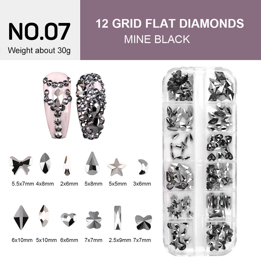12 Grids Flat Diamonds Rhinestones #07 Mine Black