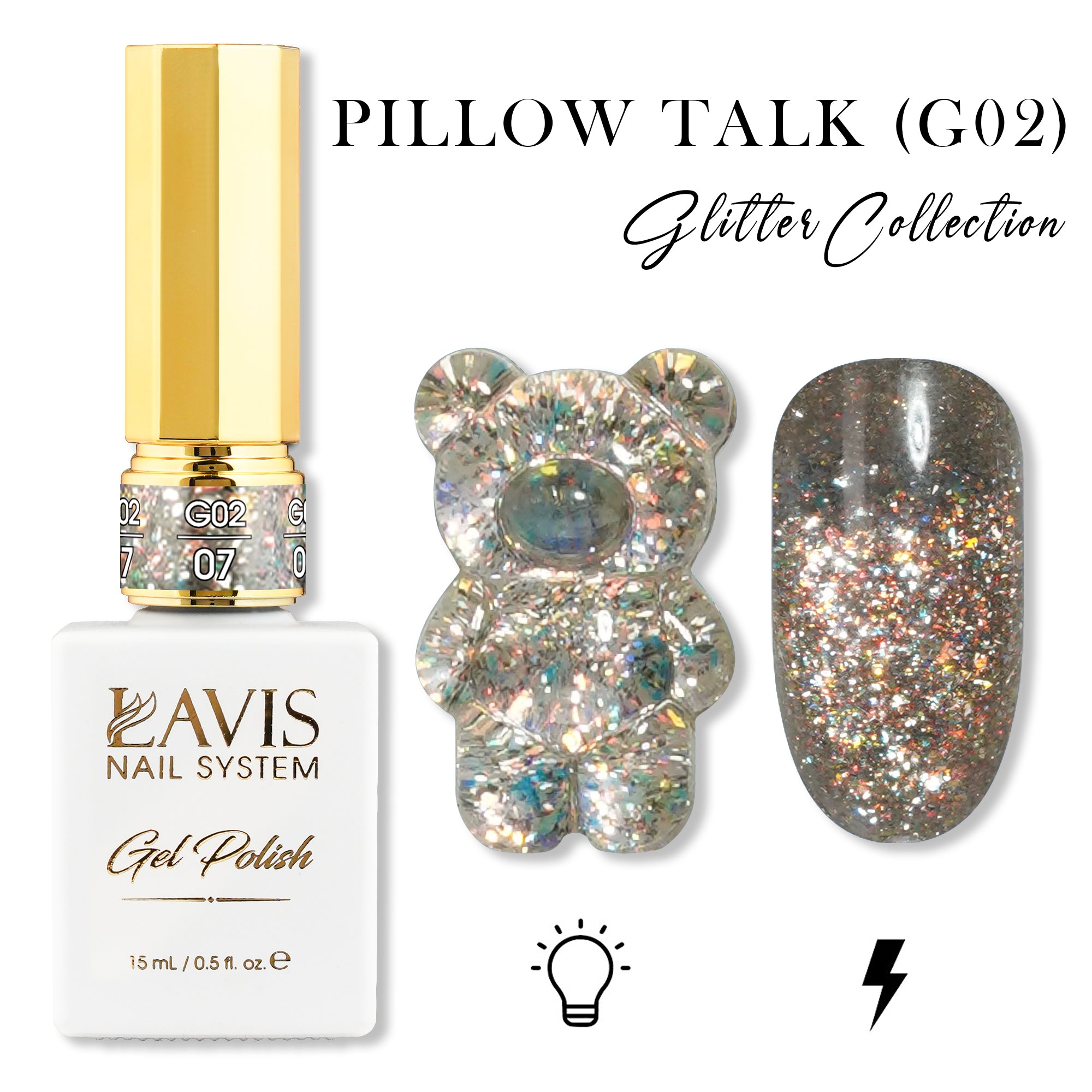 LAVIS Glitter G02 - 07 - Gel Polish 0.5 oz - Pillow Talk Collection