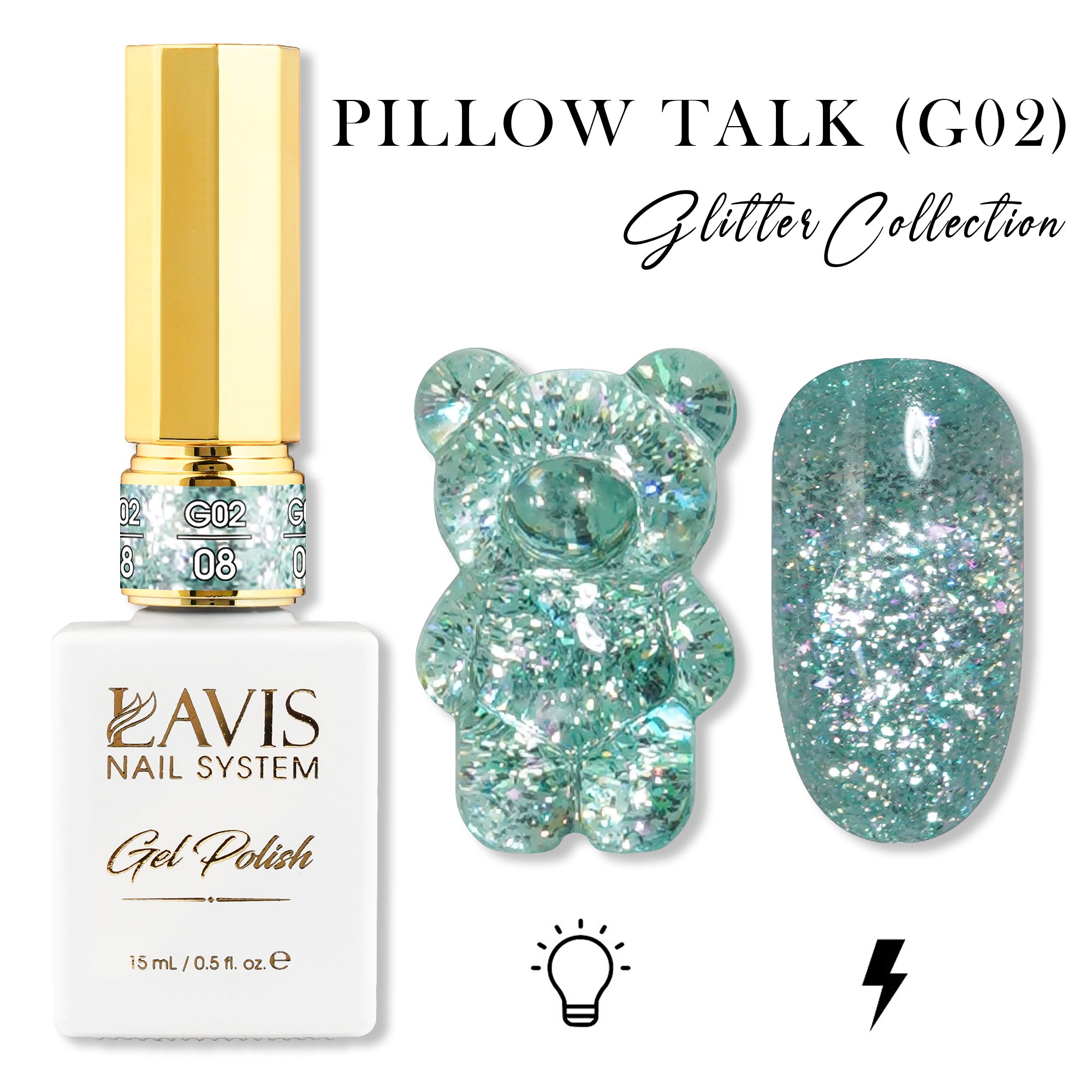 LAVIS Glitter G02 - 08 - Gel Polish 0.5 oz - Pillow Talk Collection