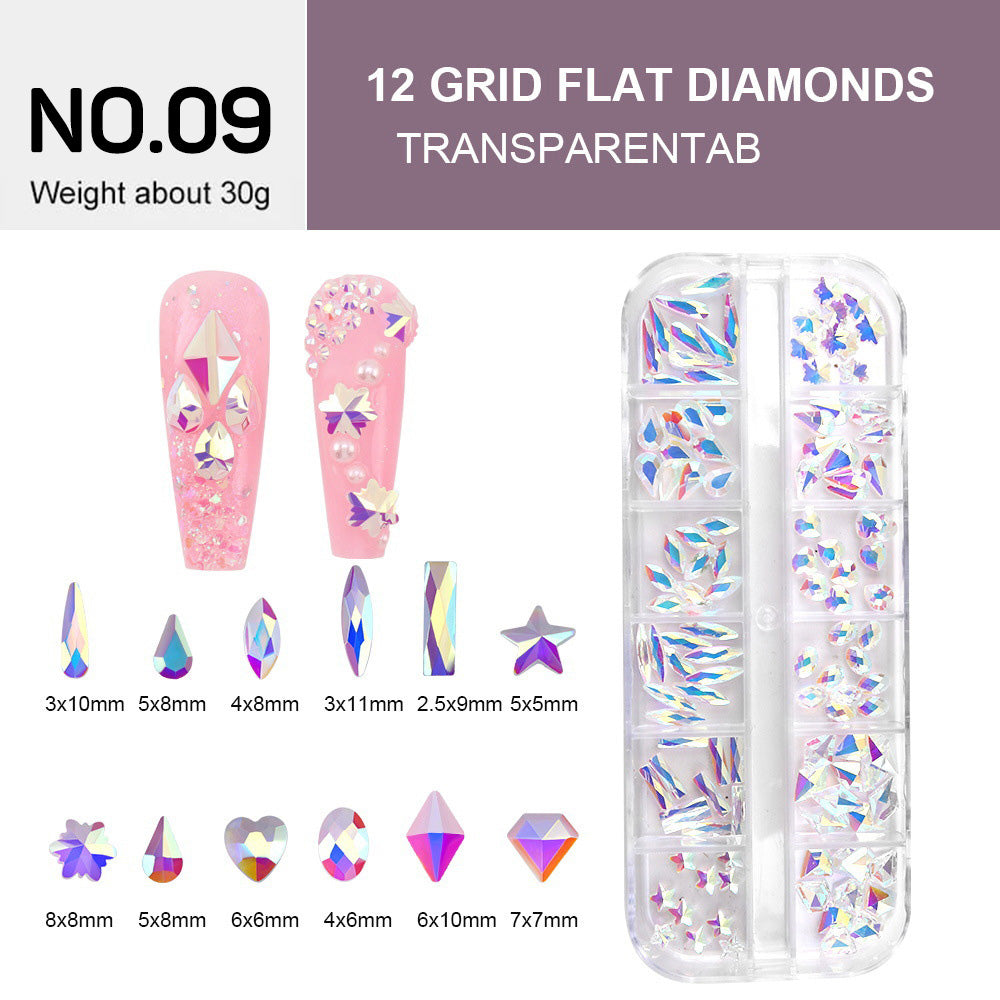 12 Grids Flat Diamonds Rhinestones #9 Transparent AB