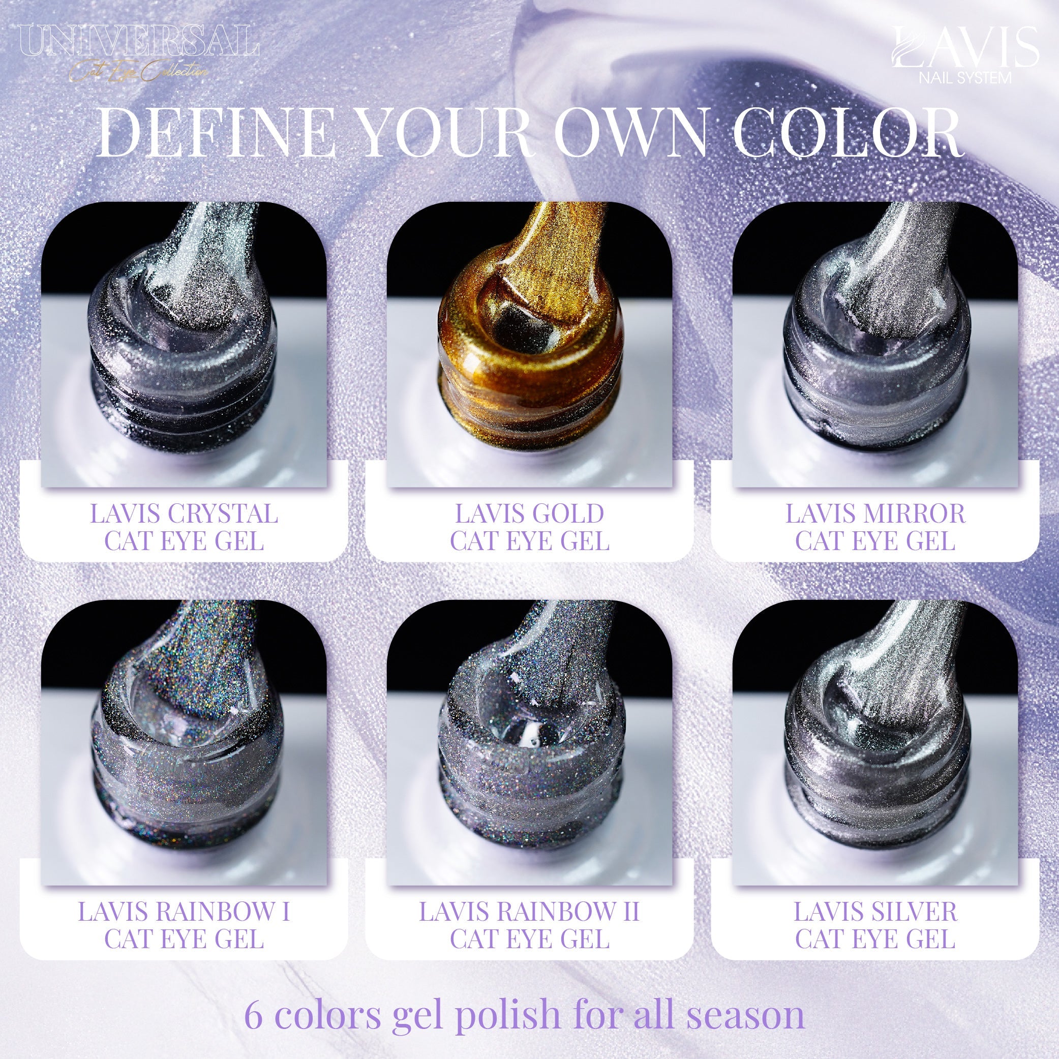  LAVIS Set 6 Colors Crystal Cat Eye Gel - Universal Cat Eye Collection by LAVIS NAILS sold by DTK Nail Supply