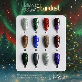 LAVIS Glitter Set 12 Colors - Gel Polish 0.5 oz - Holiday Stardust Collection