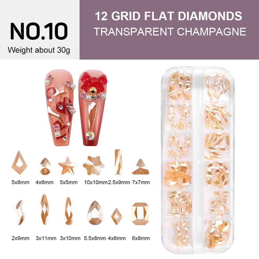 12 Grids Flat Diamonds Rhinestones #10 Transparent Champagne