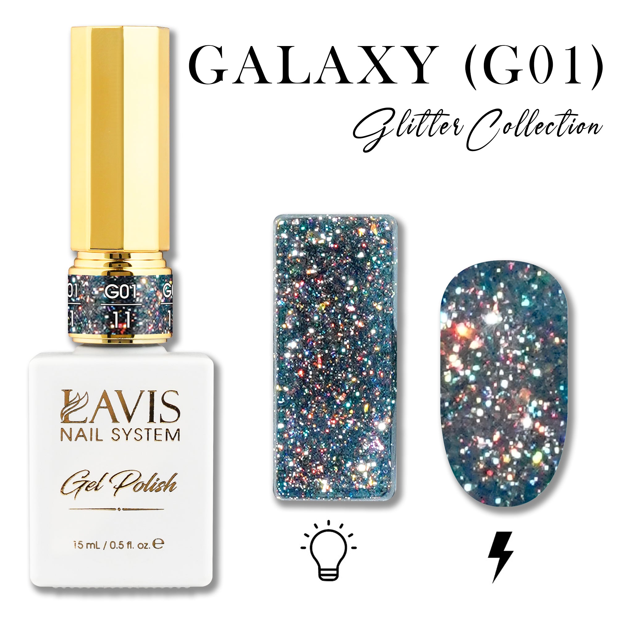 LAVIS Glitter G01 - 11 - Gel Polish 0.5 oz - Galaxy Collection