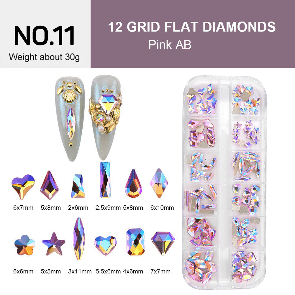 12 Grids Flat Diamonds Rhinestones #11 Pink AB