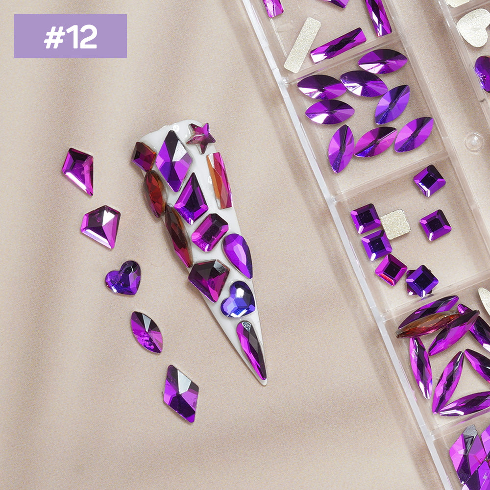 12 Grids Flat Diamonds Rhinestones #12 Purple Flame