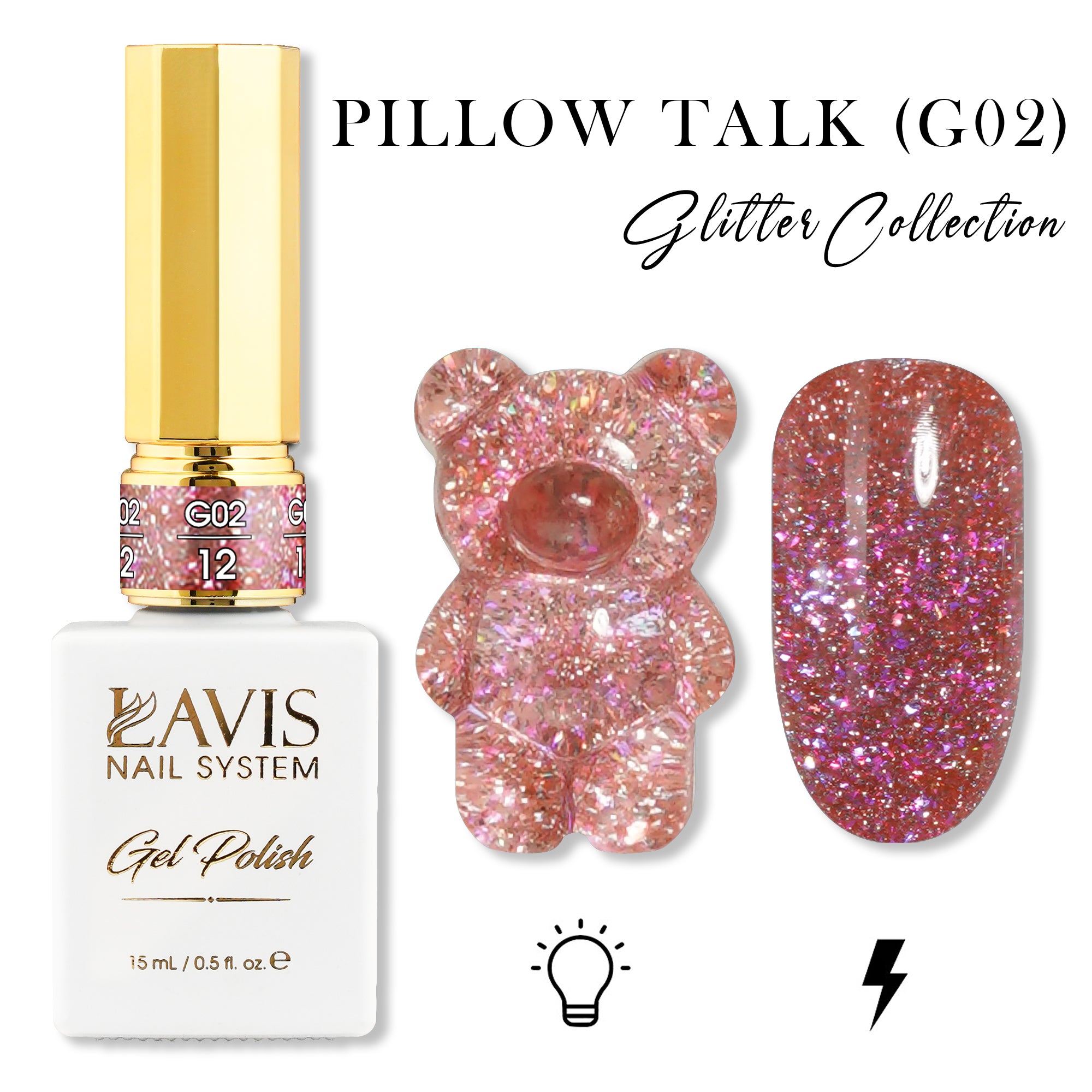 LAVIS Glitter G02 - 12 - Gel Polish 0.5 oz - Pillow Talk Collection