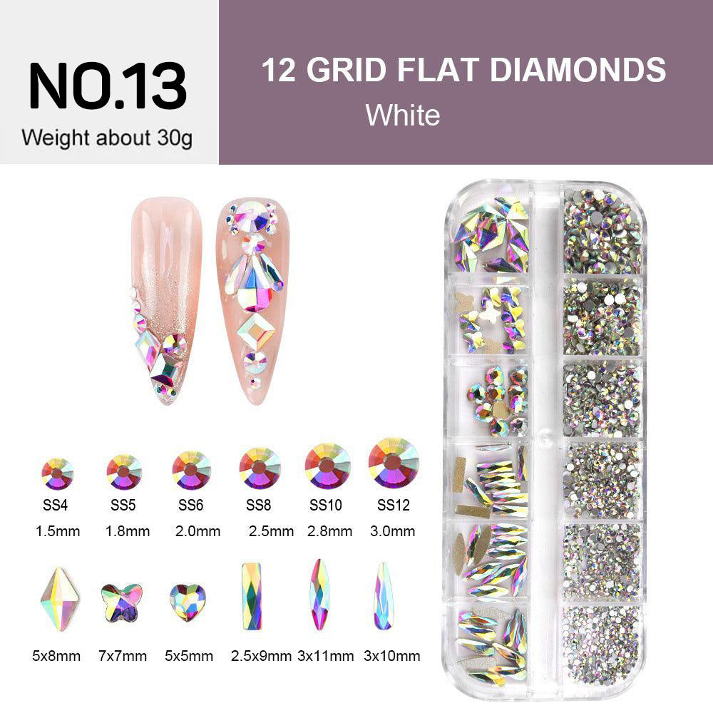 12 Grids Flat Diamonds Rhinestones #13 White AB