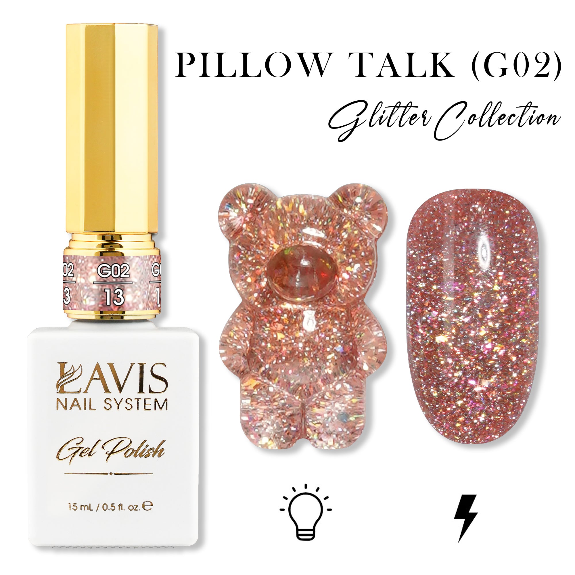 LAVIS Glitter G02 - 13 - Gel Polish 0.5 oz - Pillow Talk Collection