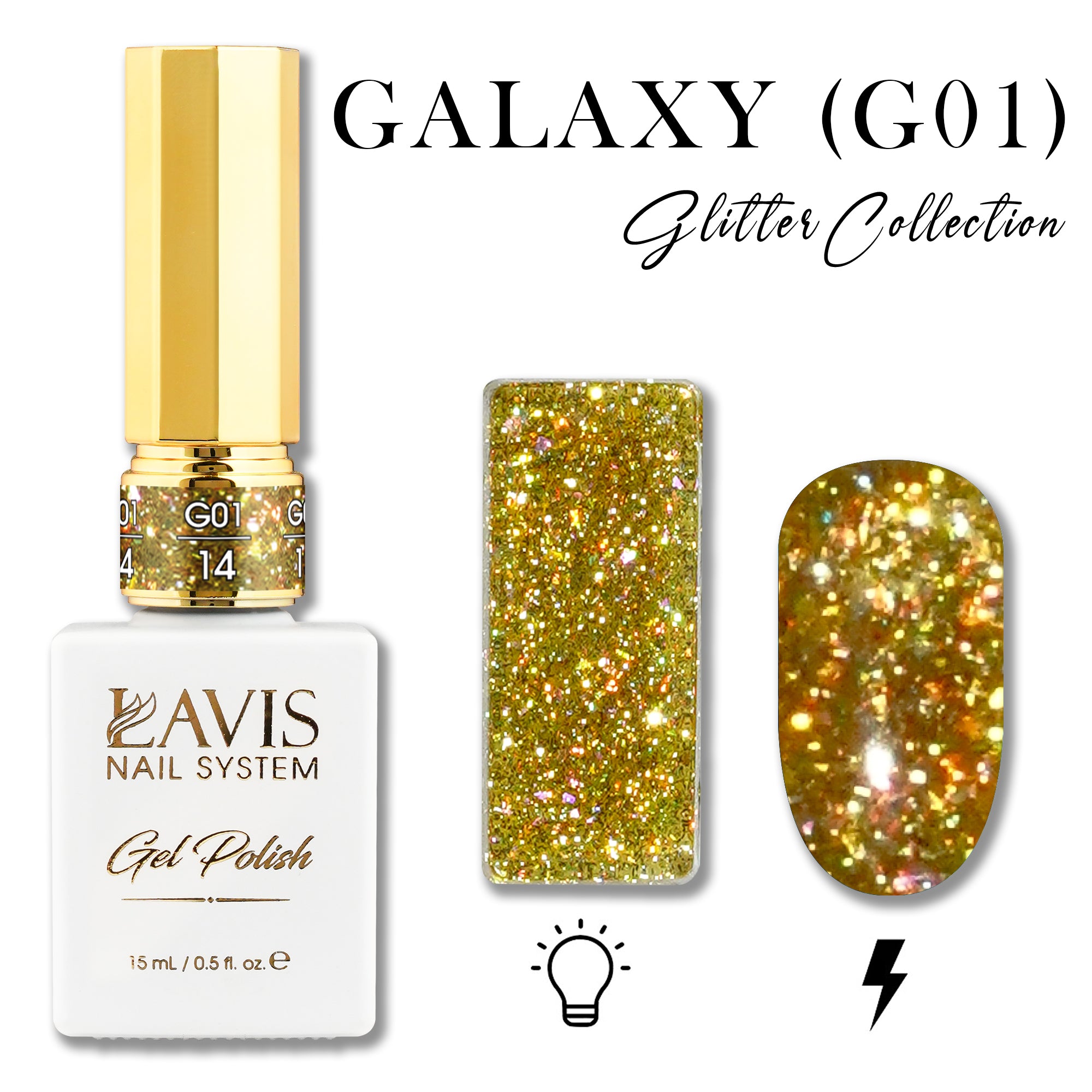 LAVIS Glitter G01 - 14 - Gel Polish 0.5 oz - Galaxy Collection