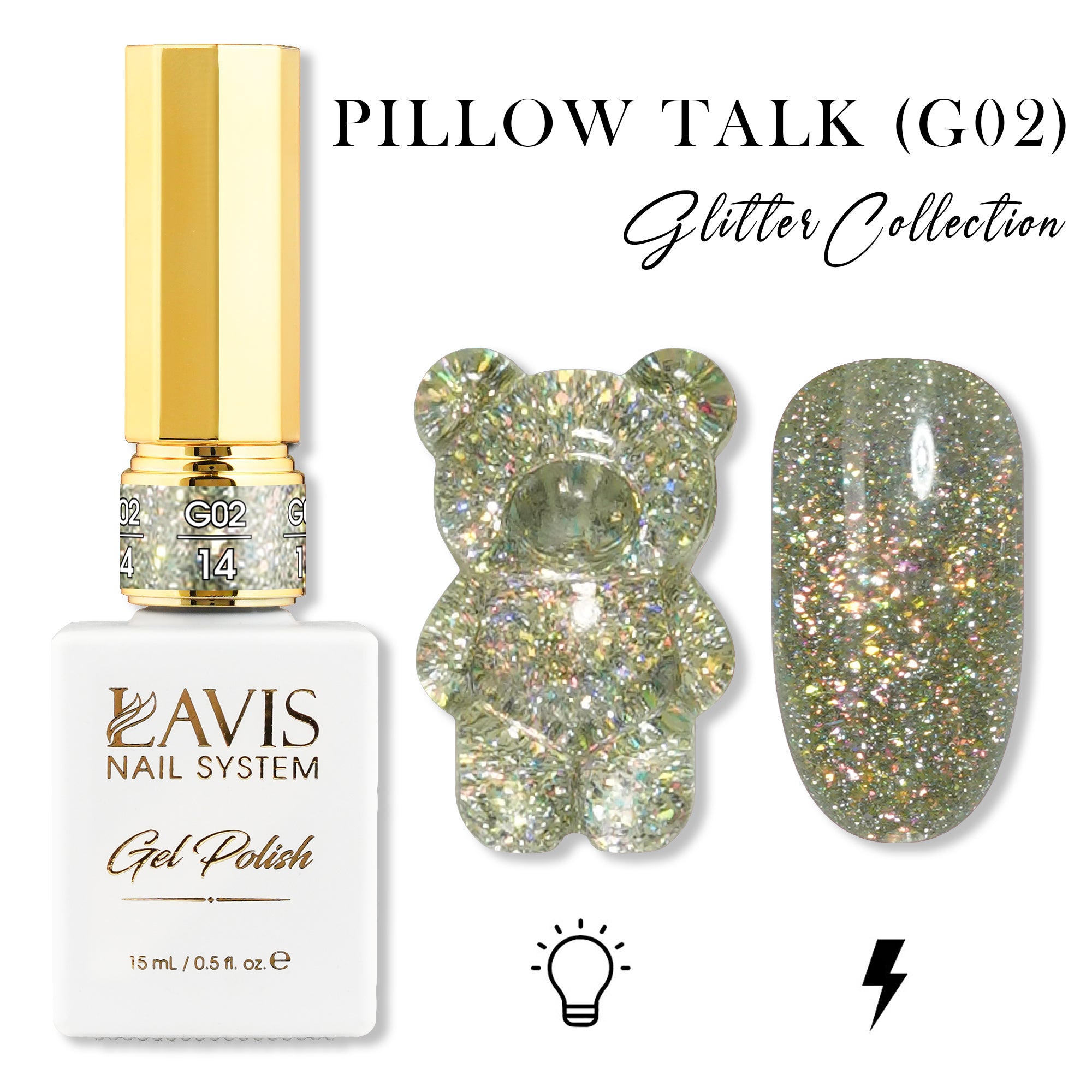 LAVIS Glitter G02 - 14 - Gel Polish 0.5 oz - Pillow Talk Collection