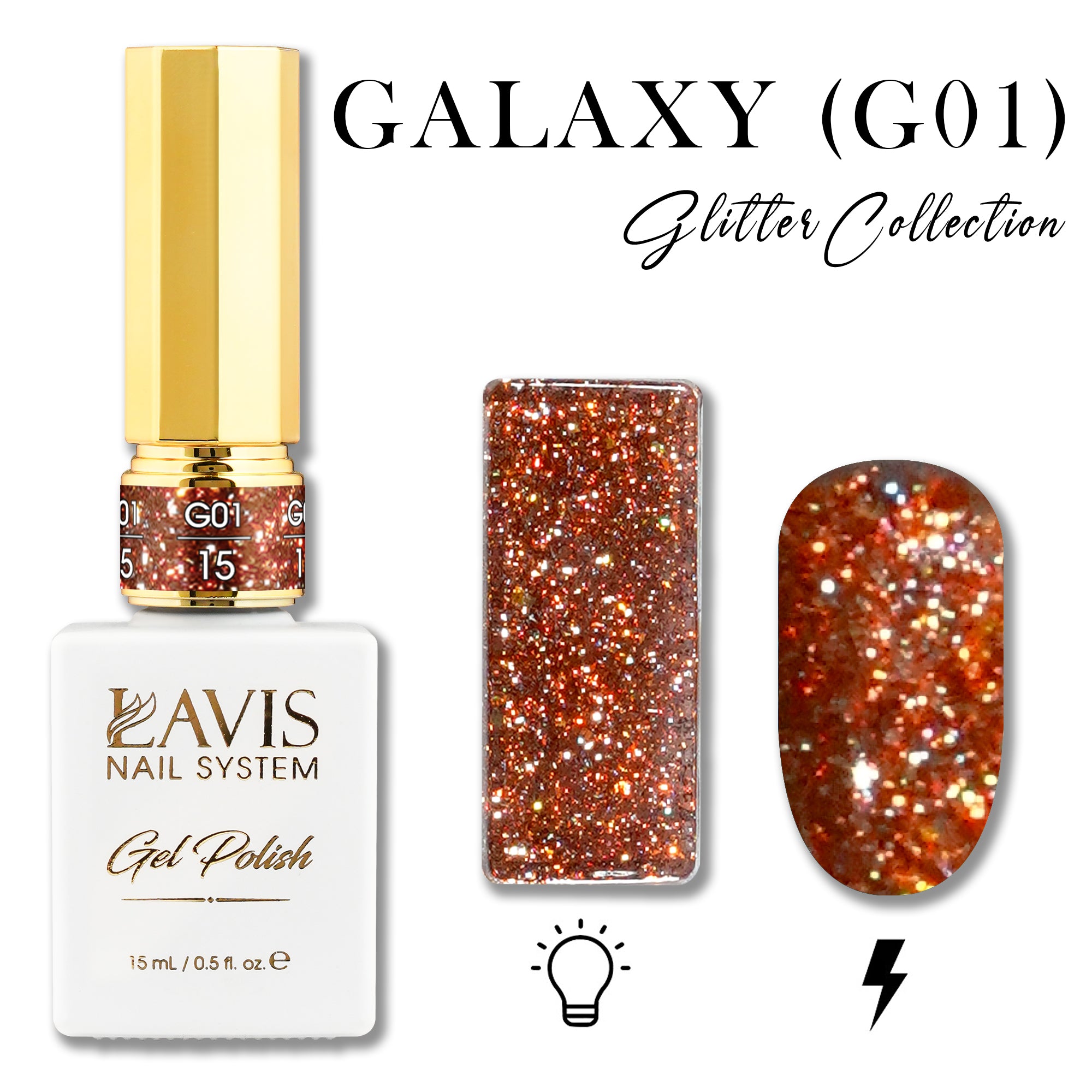 LAVIS Glitter G01 - 15 - Gel Polish 0.5 oz - Galaxy Collection