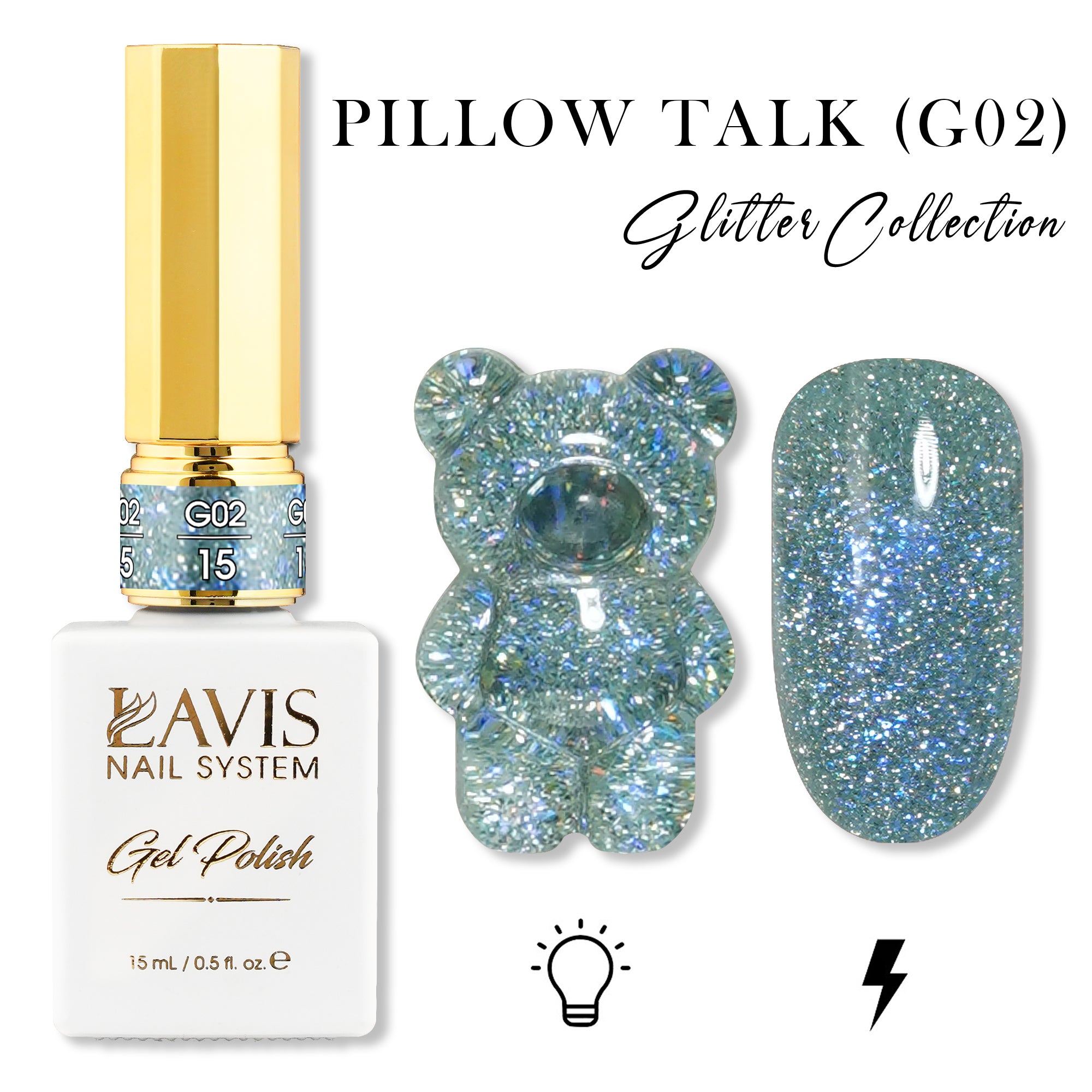 LAVIS Glitter G02 - 15 - Gel Polish 0.5 oz - Pillow Talk Collection