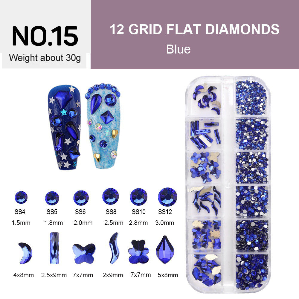 12 Grids Flat Diamonds Rhinestones #15 Blue