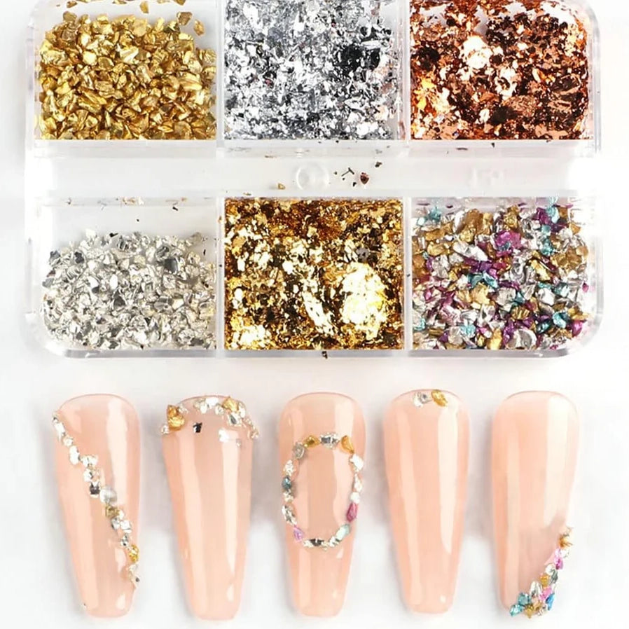 6 Grids of Nail Art Foil - 1909-61 - #2 Mixed Metals