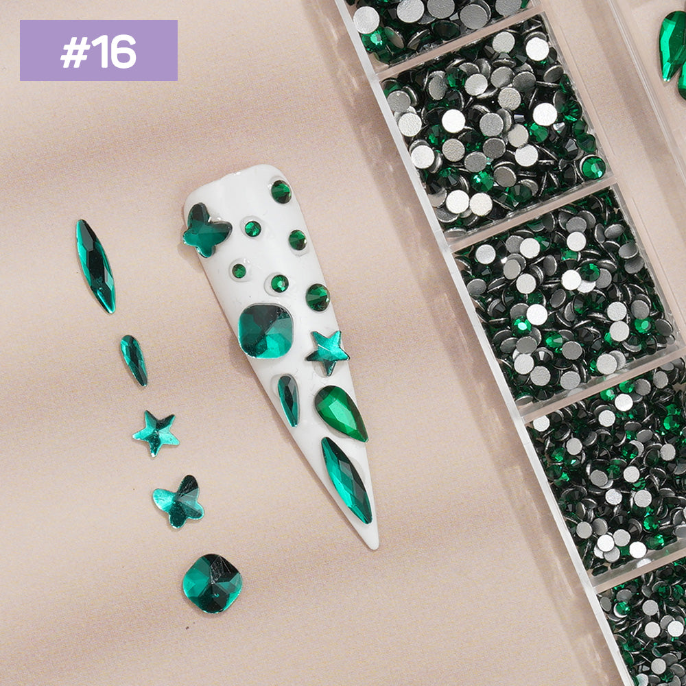 12 Grids Flat Diamonds Rhinestones #16 Green