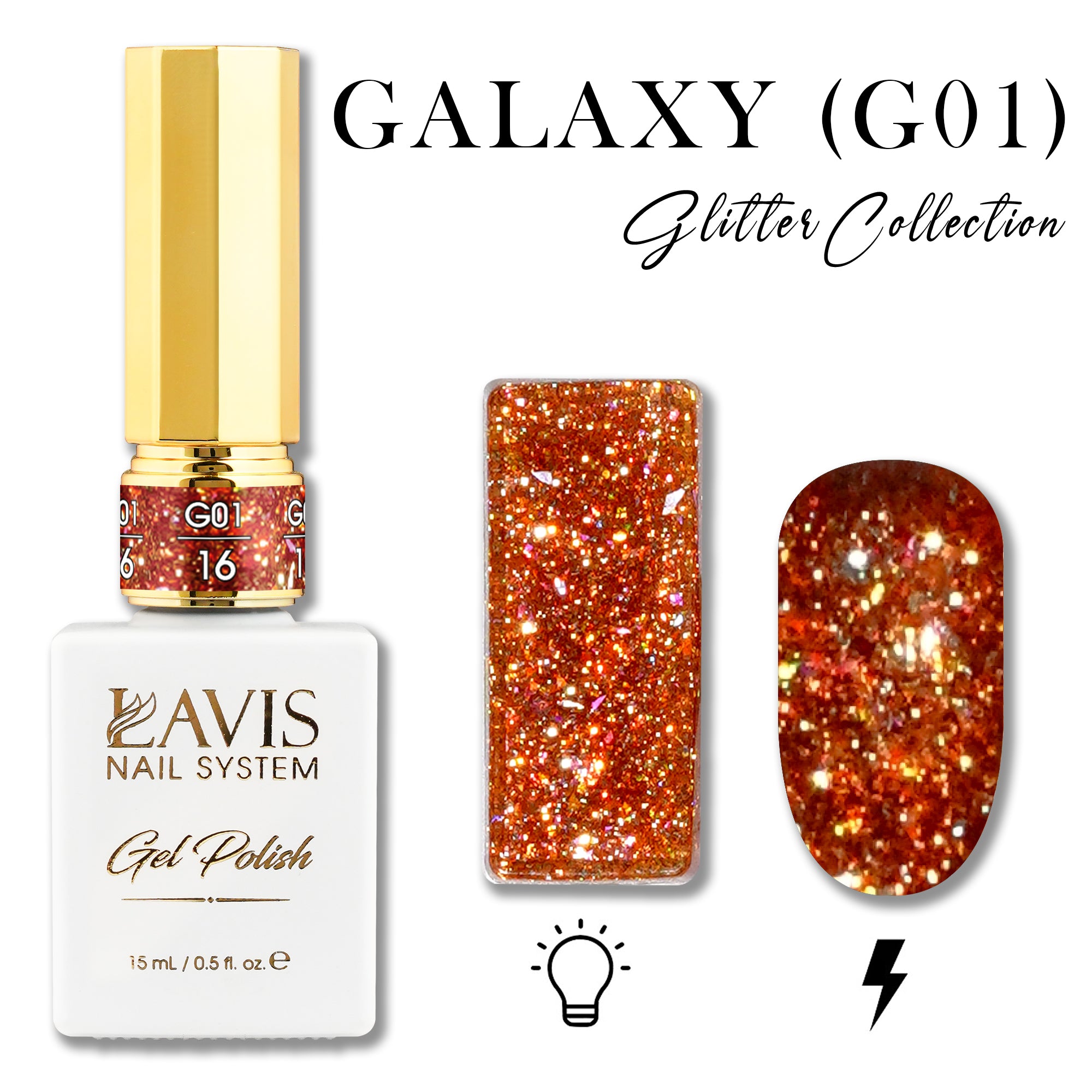 LAVIS Glitter G01 - 16 - Gel Polish 0.5 oz - Galaxy Collection