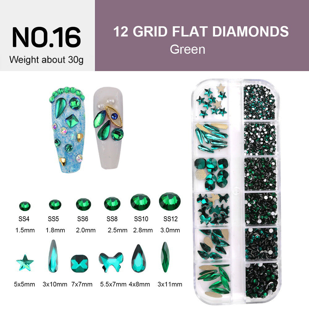 12 Grids Flat Diamonds Rhinestones #16 Green