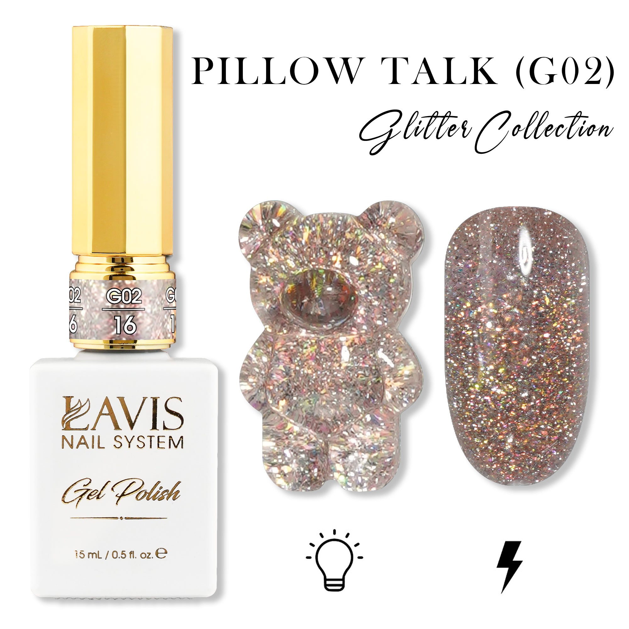 LAVIS Glitter G02 - 16 - Gel Polish 0.5 oz - Pillow Talk Collection
