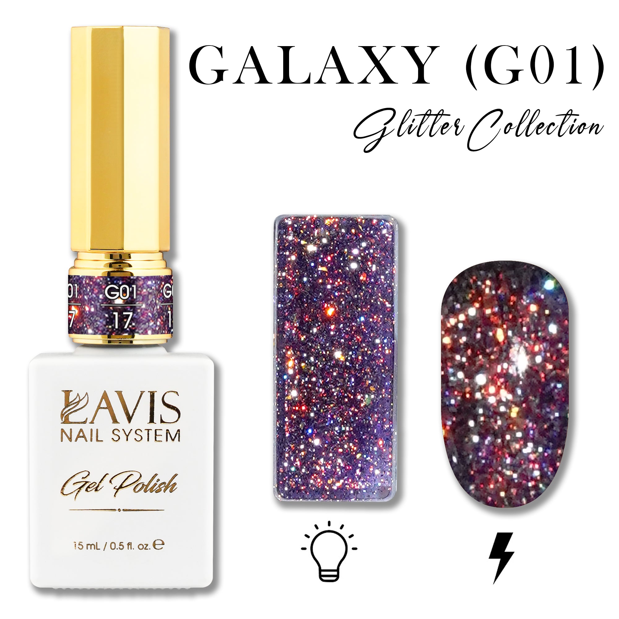 LAVIS Glitter G01 - 17 - Gel Polish 0.5 oz - Galaxy Collection