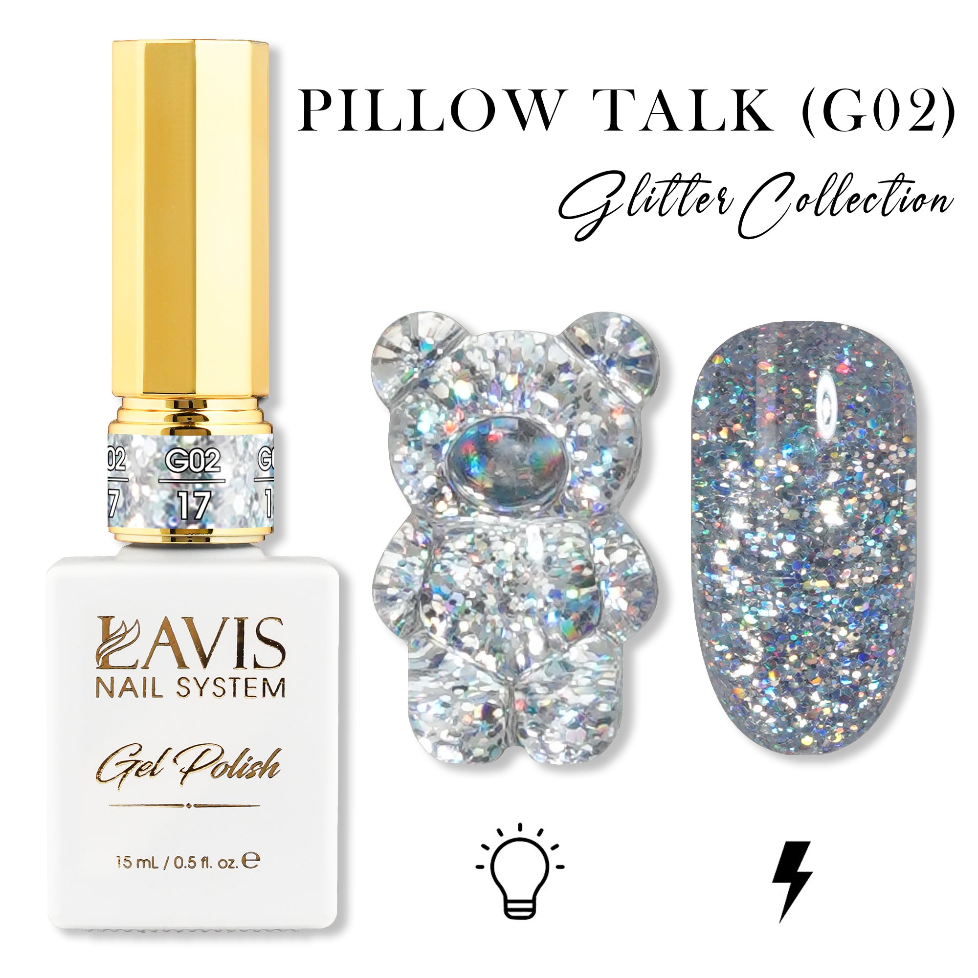 LAVIS Glitter G02 - 17 - Gel Polish 0.5 oz - Pillow Talk Collection