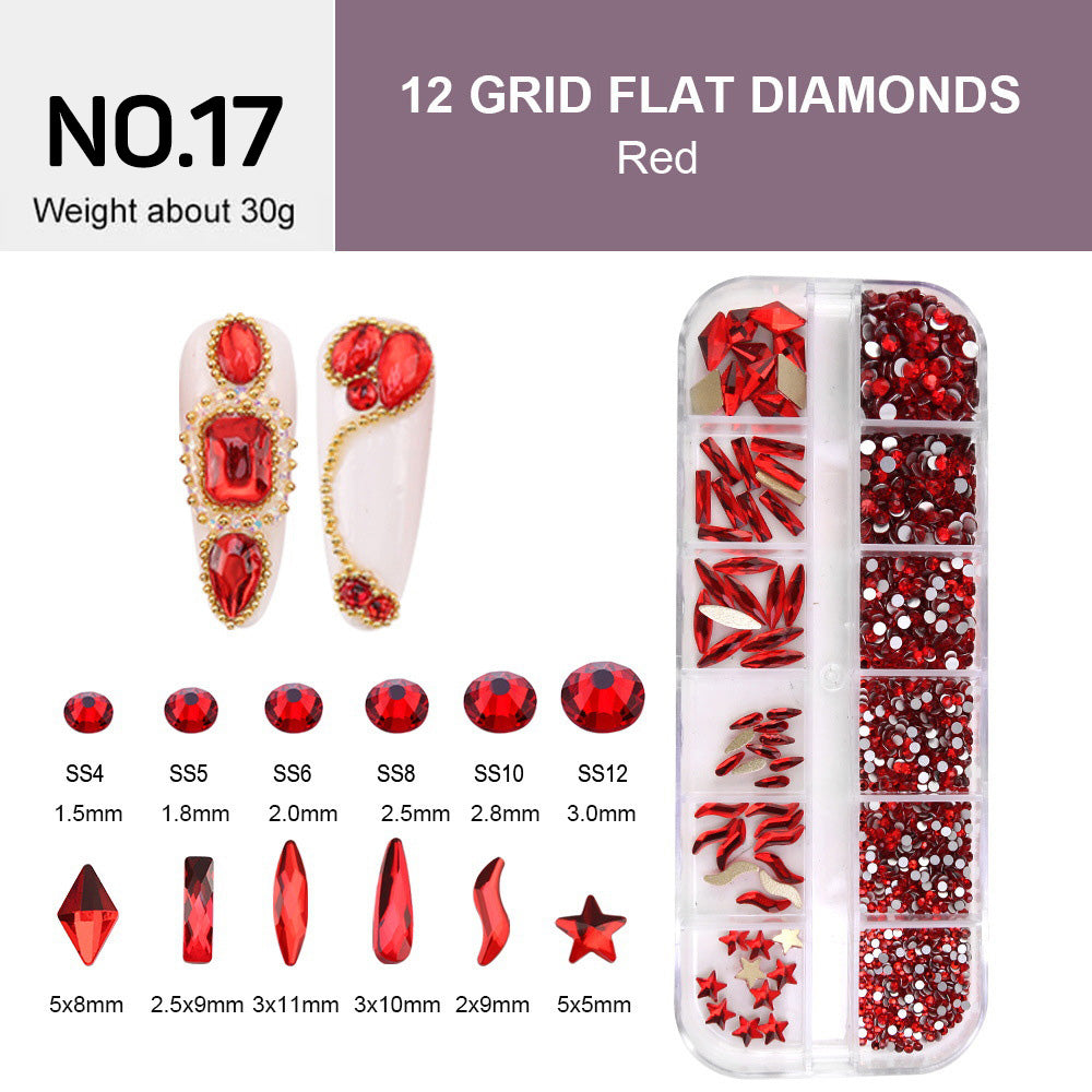 12 Grids Flat Diamonds Rhinestones #17 Red