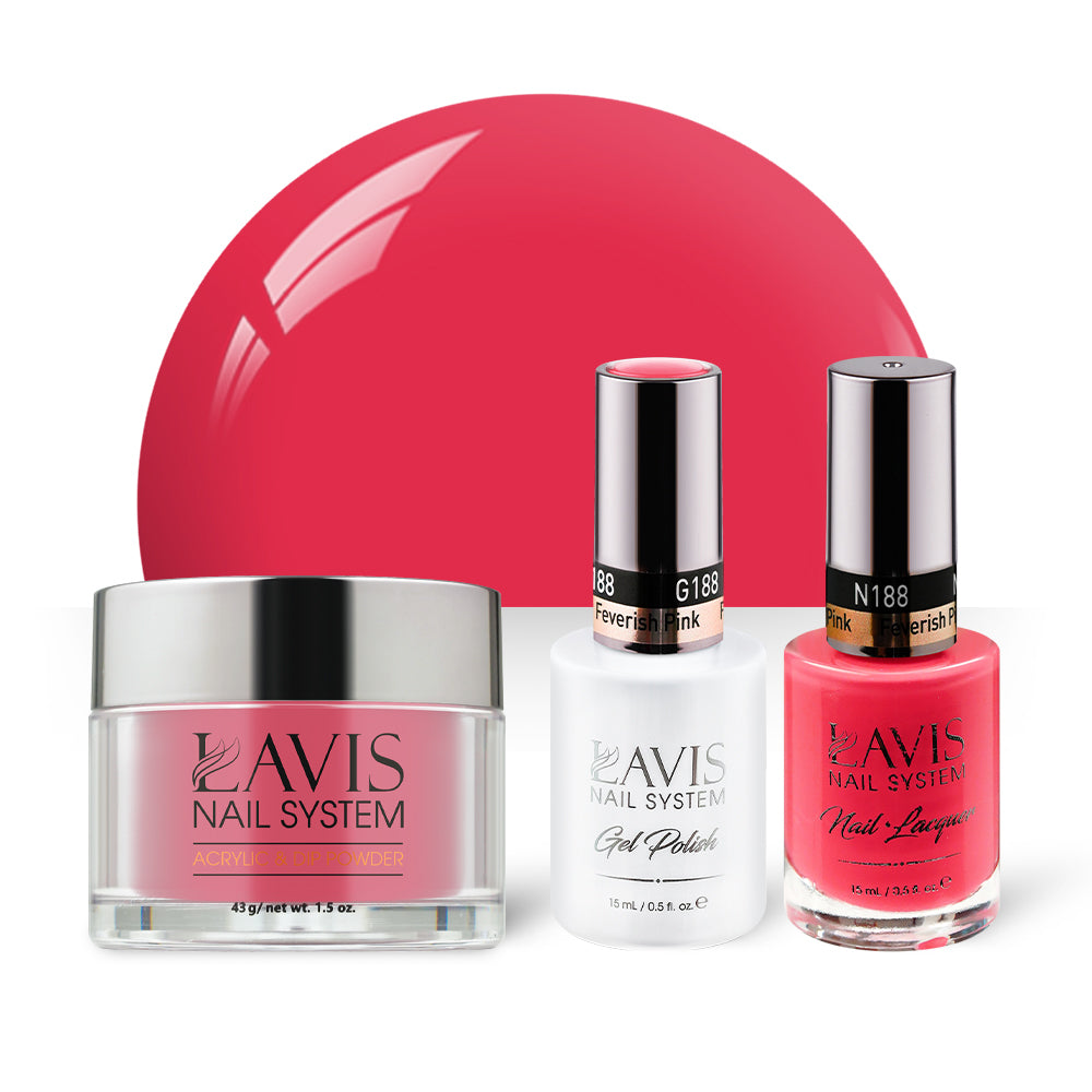 LAVIS 3 in 1 - 188 Feverish Pink - Acrylic & Dip Powder, Gel & Lacquer