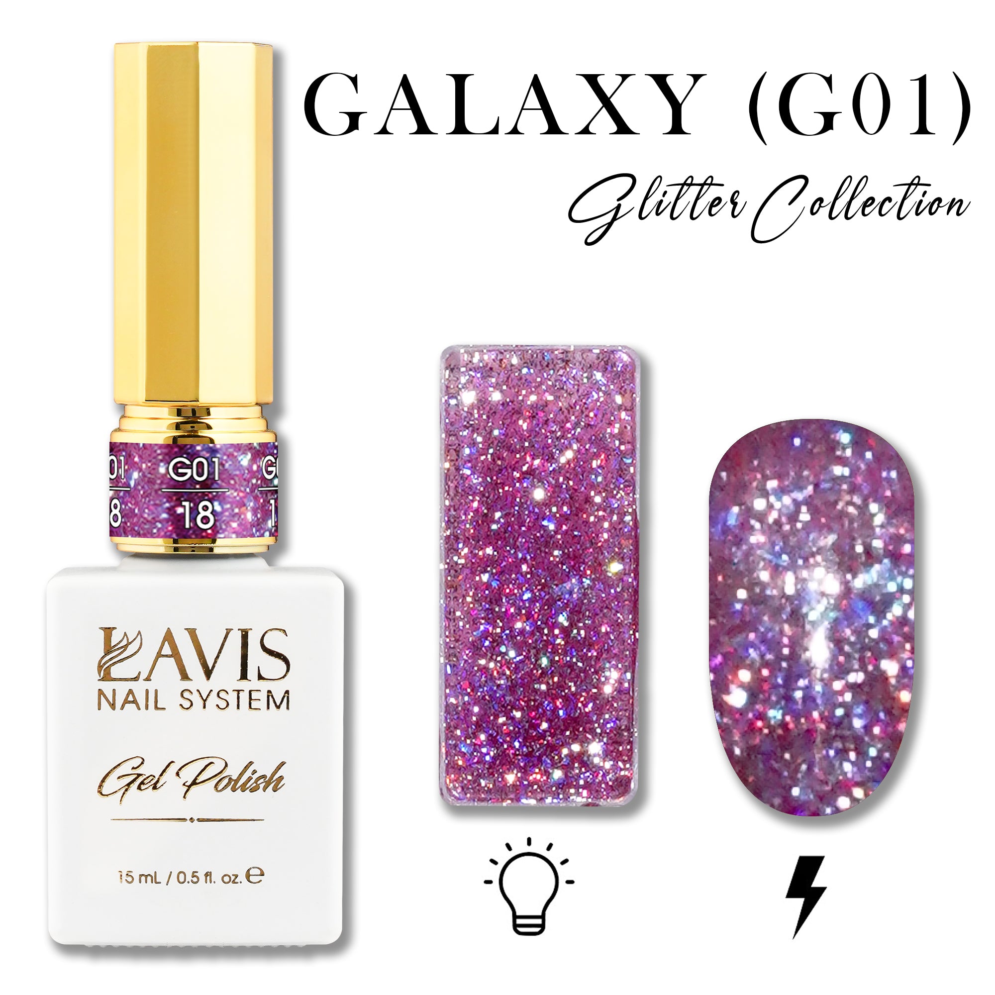 LAVIS Glitter G01 - 18 - Gel Polish 0.5 oz - Galaxy Collection